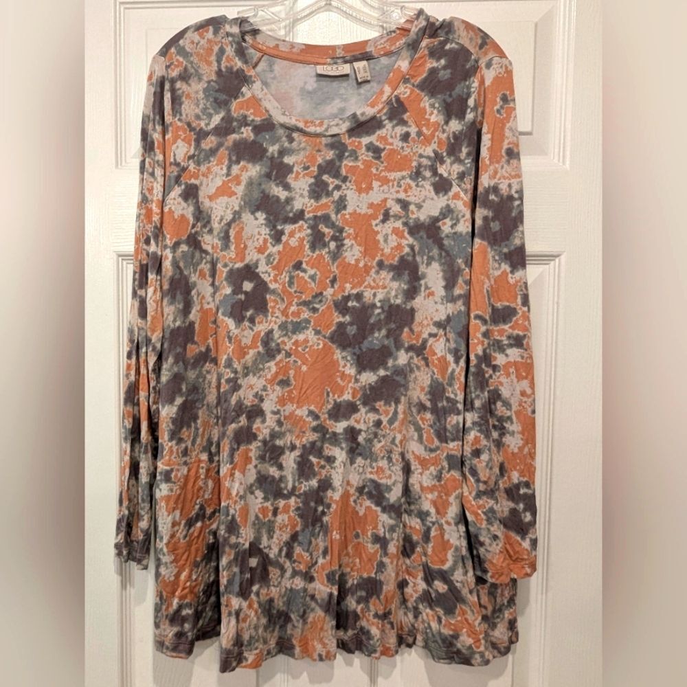 LOGO by Lori Goldstein Tie-Dye Long Sleeve Knit Top Shirt Stretch Cottagecore 1X